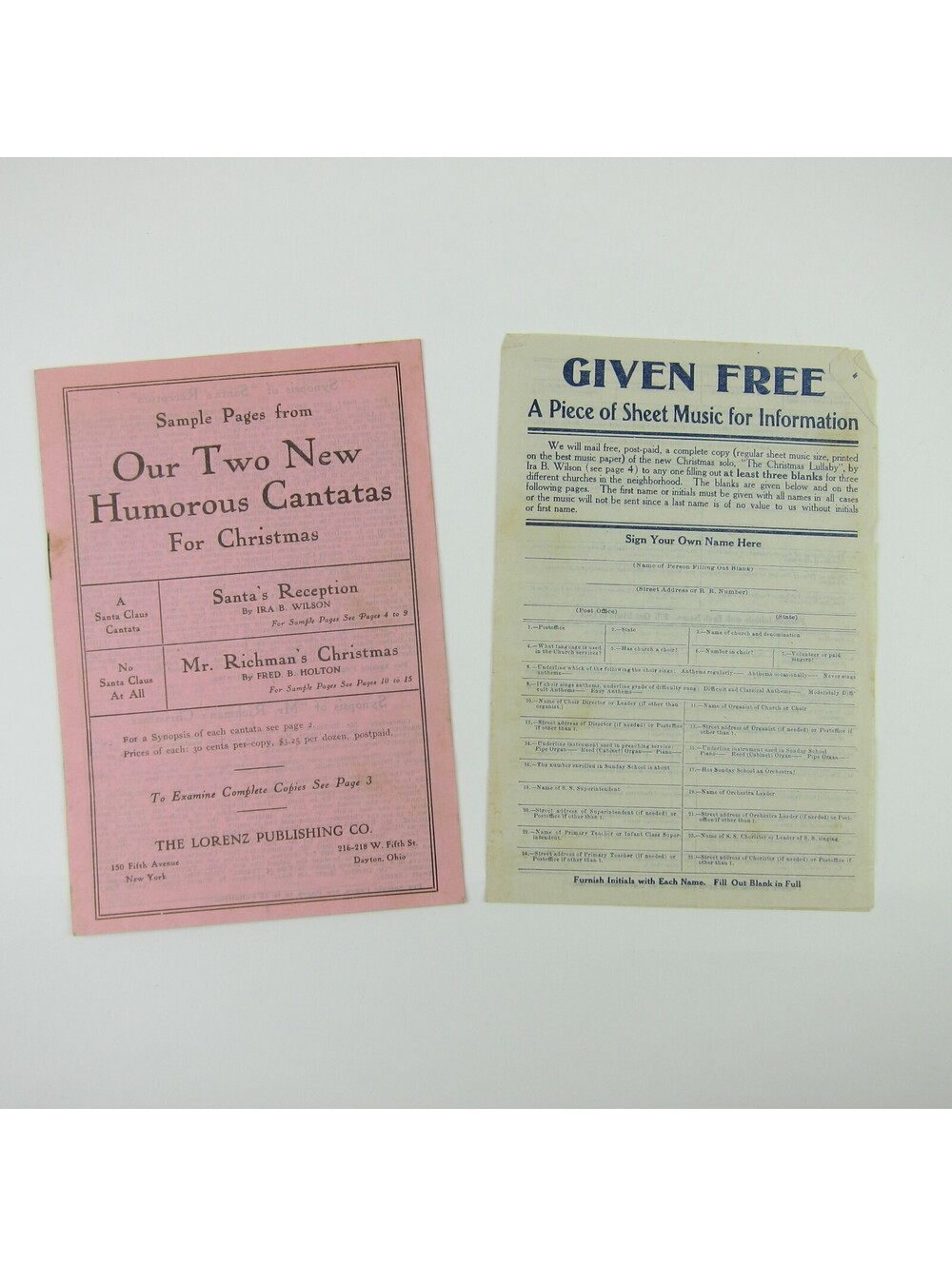 Sheet Music Christmas Cantatas & Lullaby Lot 2 Lorenz Publishing Co Antique 1909